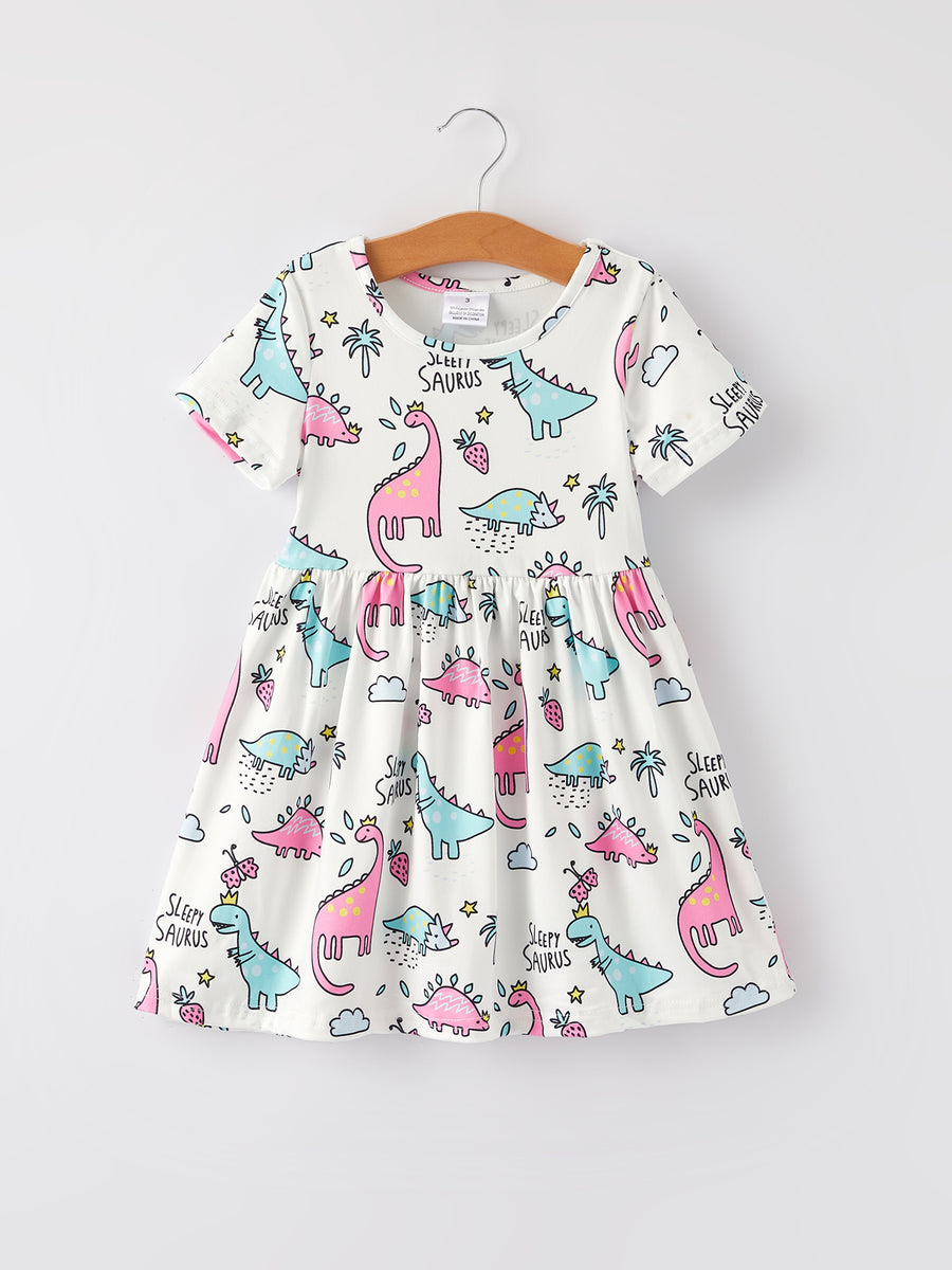 Dinosaur Short Sleeve Girls Dress