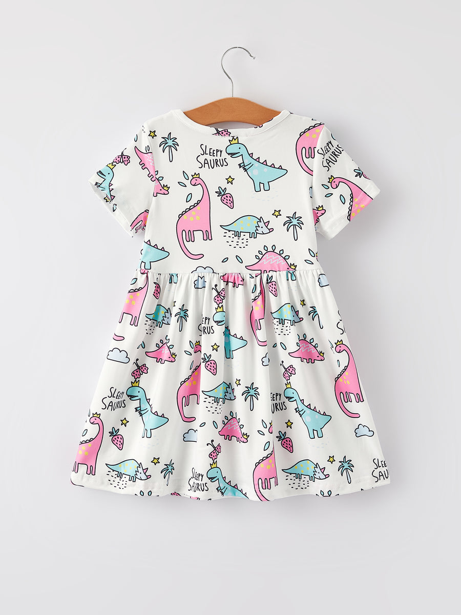 Dinosaur Short Sleeve Girls Dress