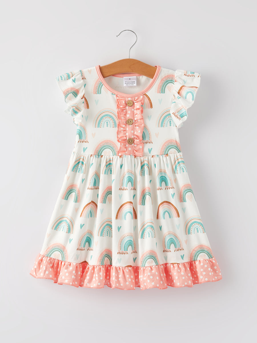 Heart Rainbow Ruffle Girls Dress