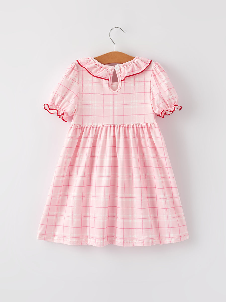 Strawberry Applique Girls Pink Plaid Dress