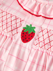 Strawberry Applique Girls Pink Plaid Dress