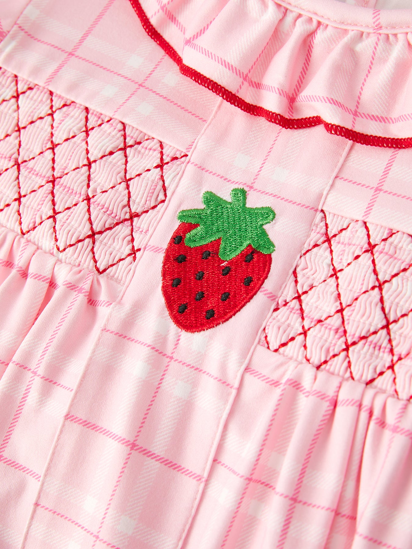 Strawberry Applique Girls Pink Plaid Dress 2 Strawberry Applique Girls Pink Plaid Dress 2