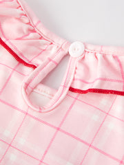 Strawberry Applique Girls Pink Plaid Dress