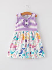 Mermaid Print Striped Girls Dress