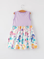 Mermaid Print Striped Girls Dress