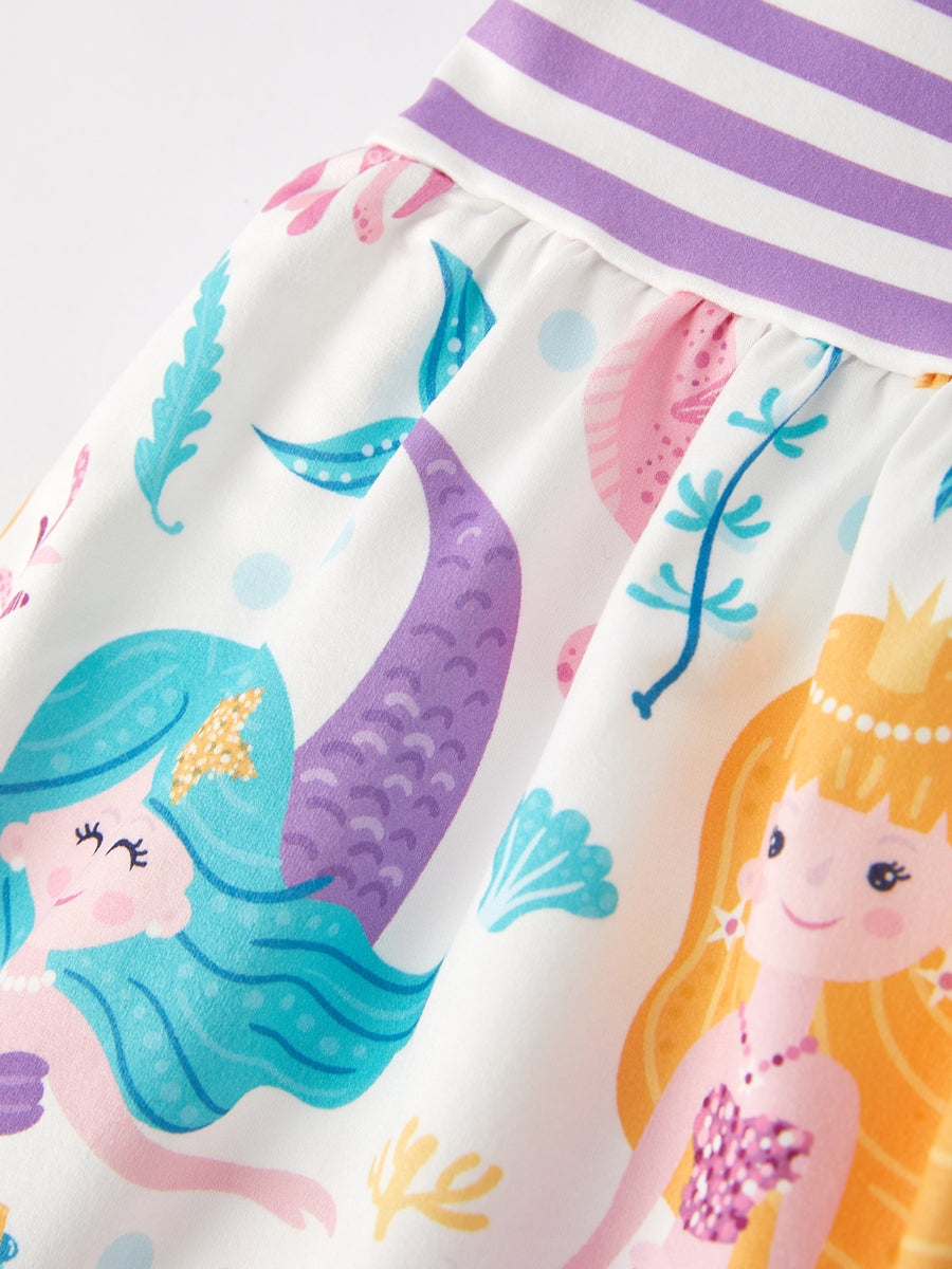 Mermaid Print Striped Girls Dress