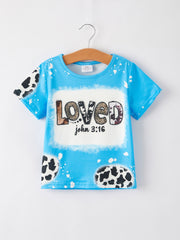 Four piece Baby Girl Leopard Letter Bleached Short Sleeve T-shirt Top Set