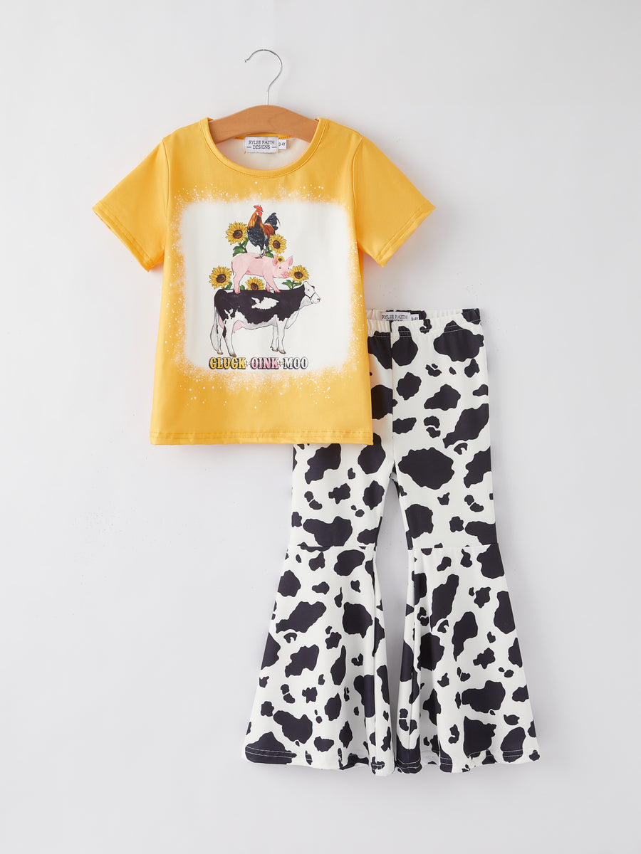 Girls Western Cow Leopard Print Cow Six-Piece Set