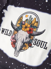 Western Wild Soul Cow Skull Floral Girls Outfit Set Flare Leggings