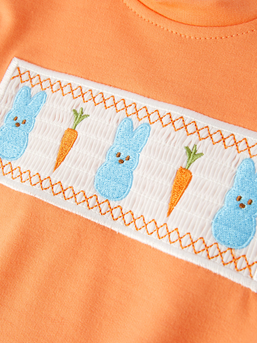 Easter Bunny Carrot Embroidery Smocking Boys Set