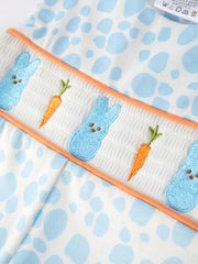 Easter Bunny Carrot Embroidery Smocking Boys Romper