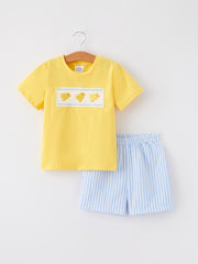 Spring and Summer Chicken Embroidery Short Sleeve Shorts Boy Set