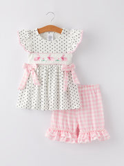 Easter Bunny Smocking Embroidered Short Sleeve Shorts Set