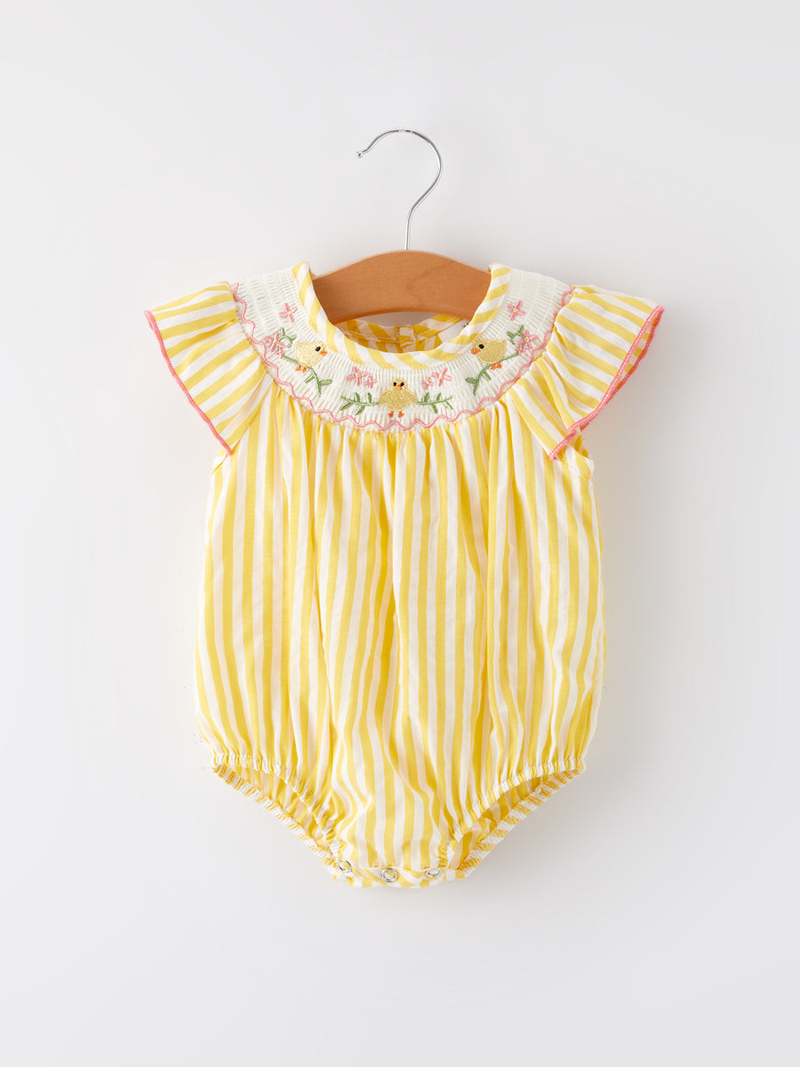 Spring/Summer Chick Floral Embroidery Smocking Girls Romper