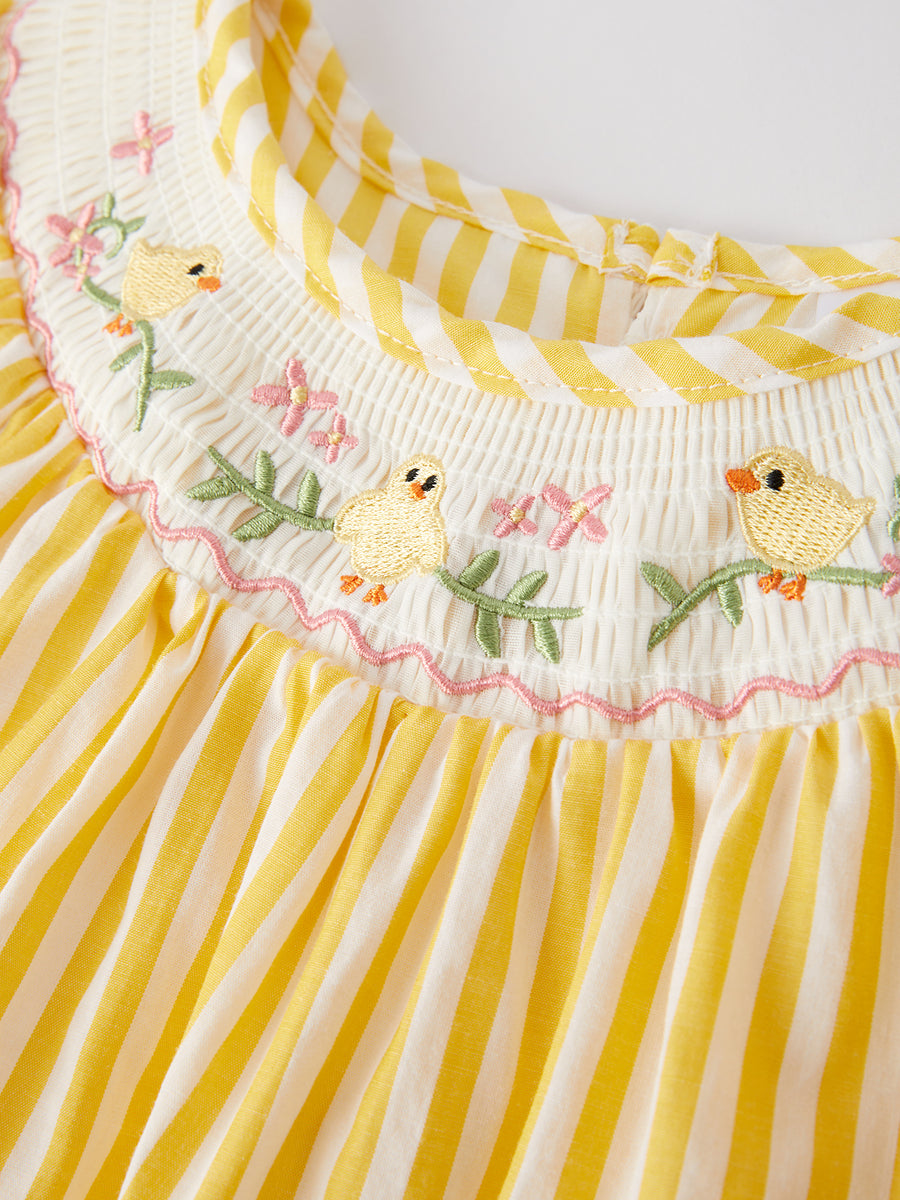 Spring/Summer Chick Floral Embroidery Smocking Girls Dress