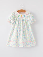 Easter Smocking Embroidery Colorful Polka Dot Dress