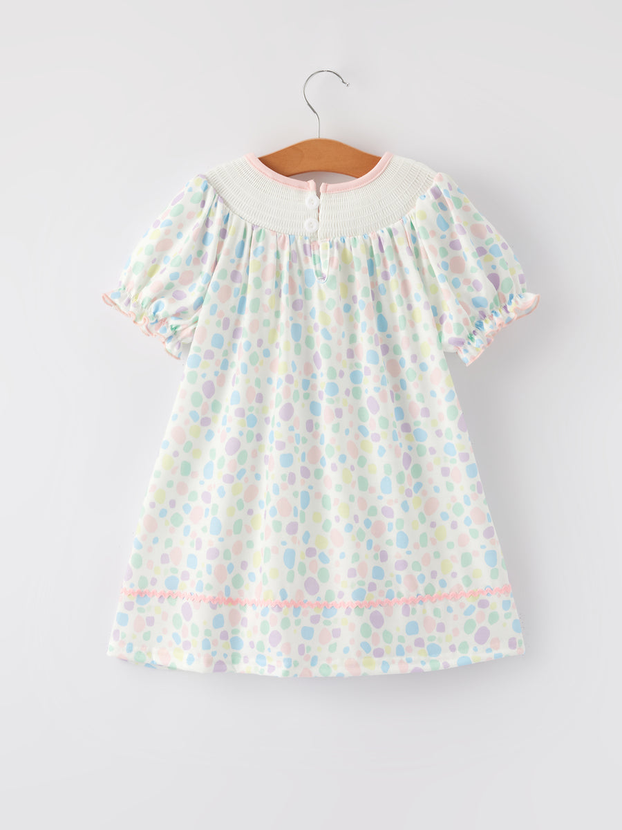 Easter Smocking Embroidery Colorful Polka Dot Dress