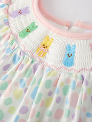 Easter Smocking Embroidery Colorful Polka Dot Dress