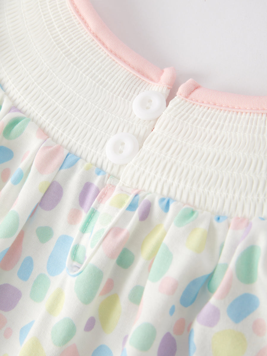 Easter Smocking Embroidery Colorful Polka Dot Dress