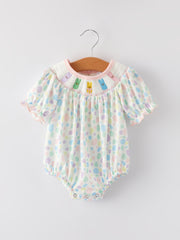 Easter Smocking Embroidery Colorful Polka Dot Romper