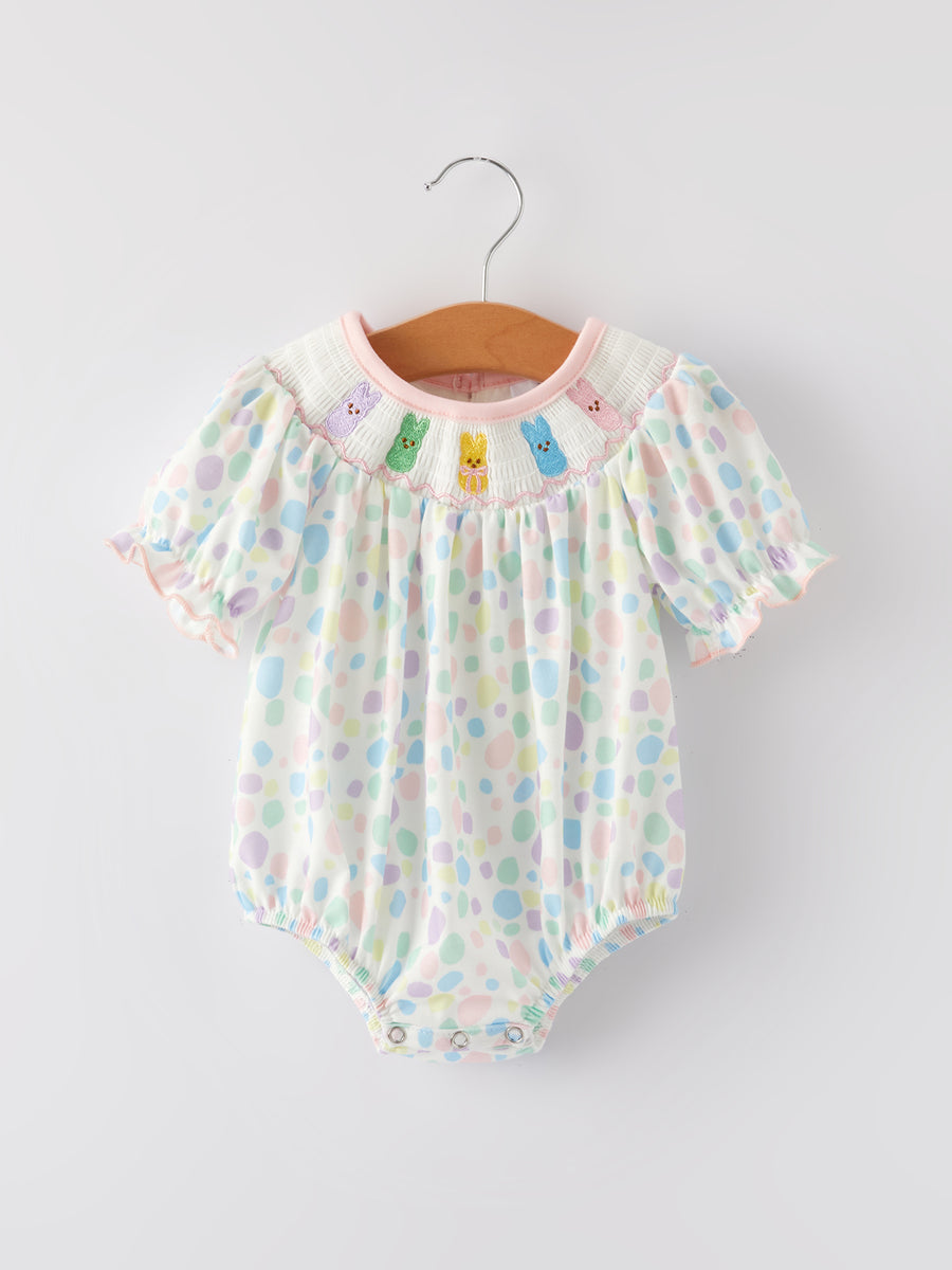 Easter Smocking Embroidery Colorful Polka Dot Romper