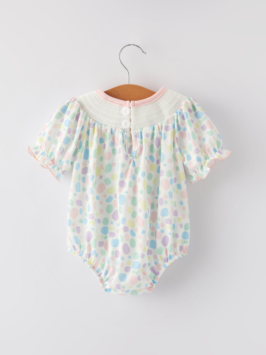 Easter Smocking Embroidery Colorful Polka Dot Romper