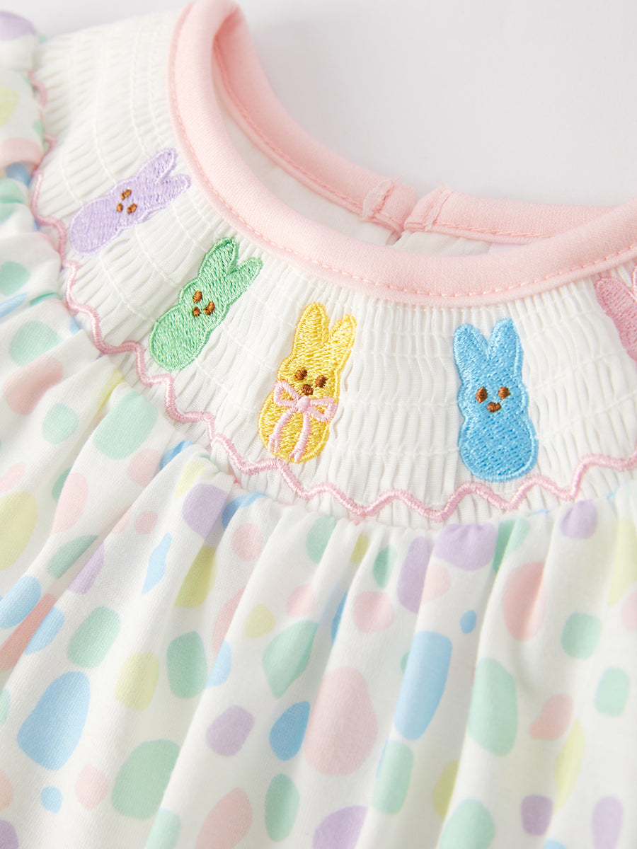 Easter Smocking Embroidery Colorful Polka Dot Romper