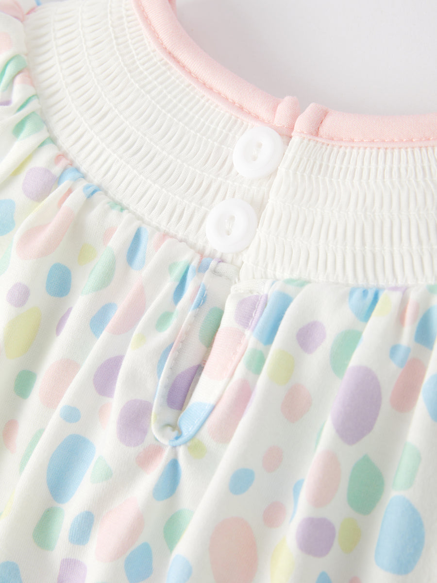 Easter Smocking Embroidery Colorful Polka Dot Romper