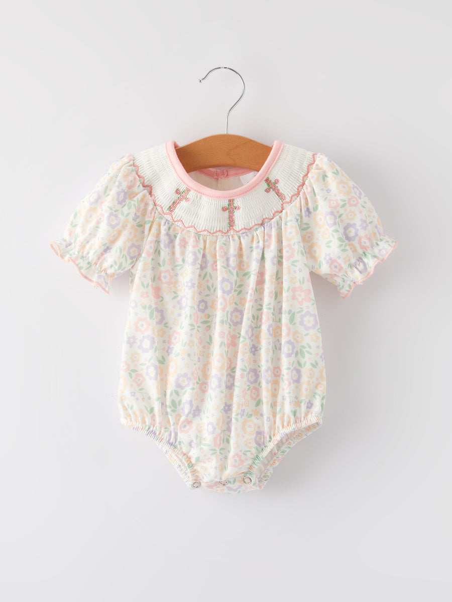 Easter Cross Smocking Embroidery Colorful Romper