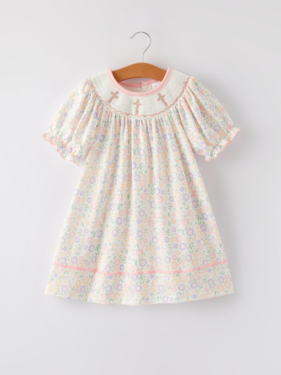 Easter Cross Smocking Embroidery Colorful Dress