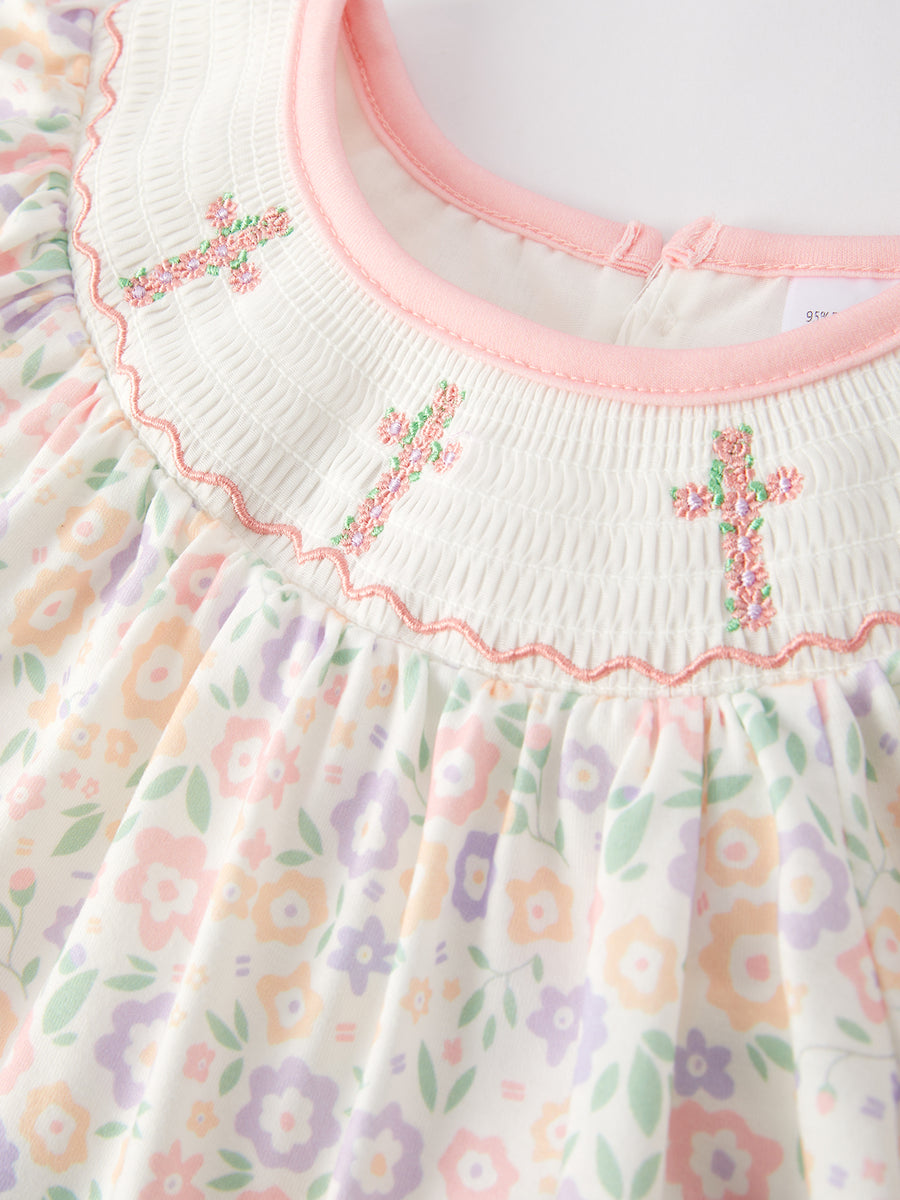 Easter Cross Smocking Embroidery Colorful Dress