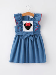 Cartoon Applique Embroidered Flying Sleeve Girls Dress