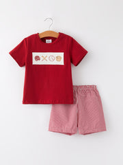 Baseball Boys Smocking Embroidered Plaid Set