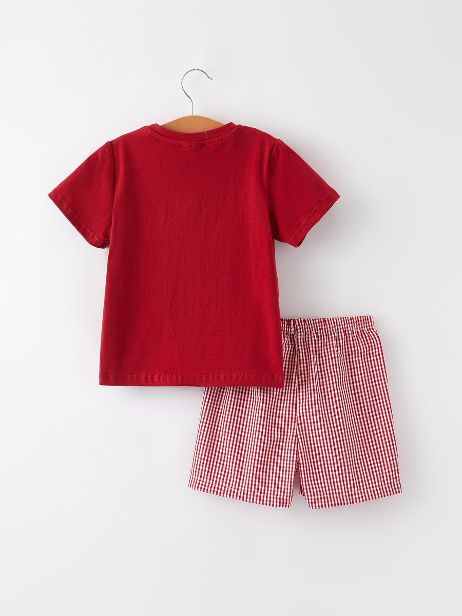 Baseball Boys Smocking Embroidered Plaid Set