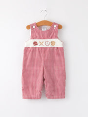 Baseball Baby Boys Smocking Embroidered Plaid Romper