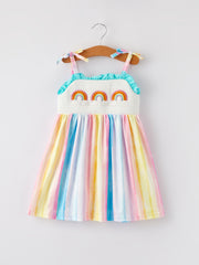 Rainbow Smocking Embroidery Girls' Suspender Dress