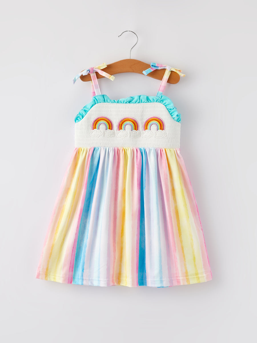 Rainbow Smocking Embroidery Girls' Suspender Dress