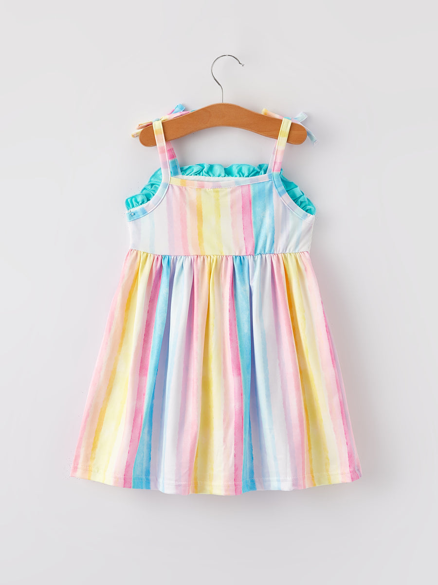 Rainbow Smocking Embroidery Girls' Suspender Dress