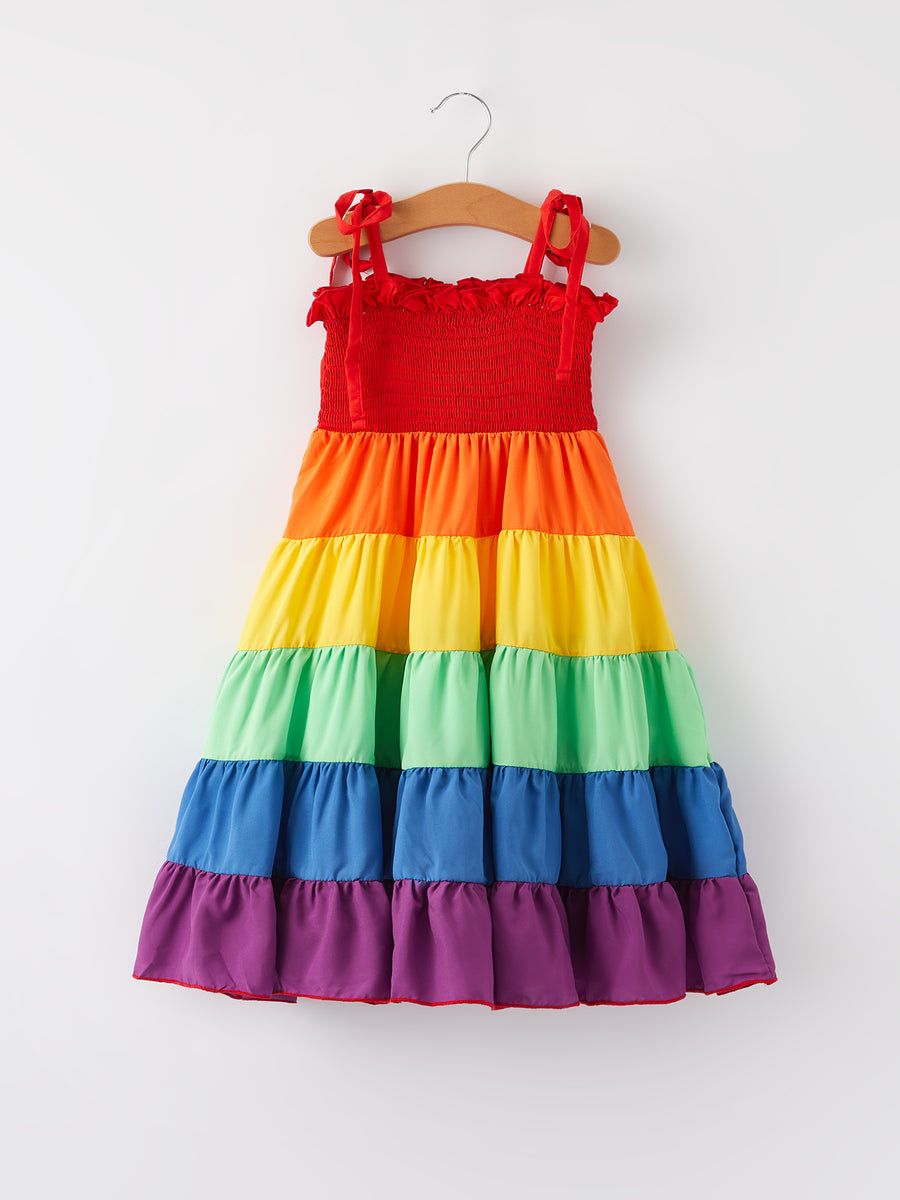 Colorful Smocking Striped Girls Dress