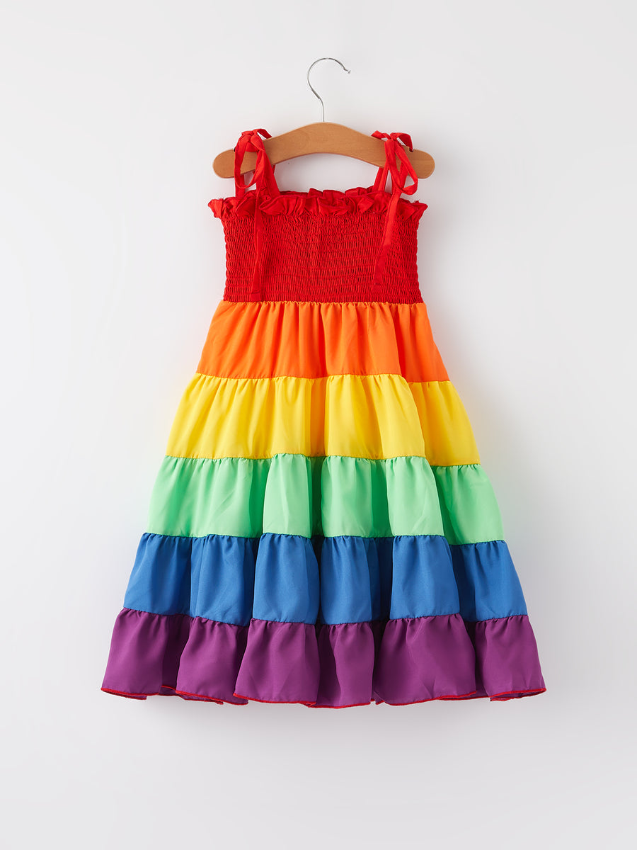 Colorful Smocking Striped Girls Dress