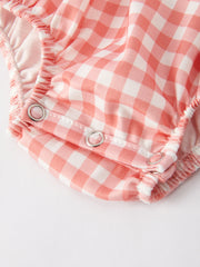 Girls Baseball Bow Smocking Embroidery Plaid Romper