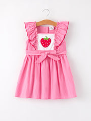 Girls' Strawberry Applique Flying Sleeve Dress