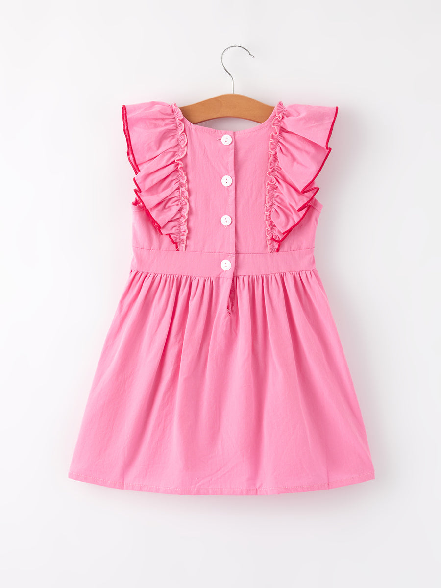 Girls' Strawberry Applique Flying Sleeve Dress