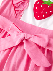 Girls' Strawberry Applique Flying Sleeve Dress