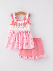 Girls Bow Ruffle Shorts Set