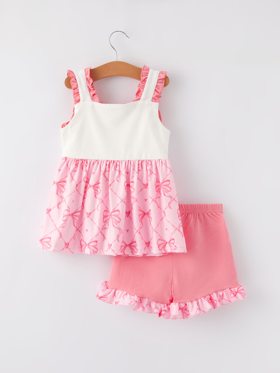 Girls Bow Ruffle Shorts Set