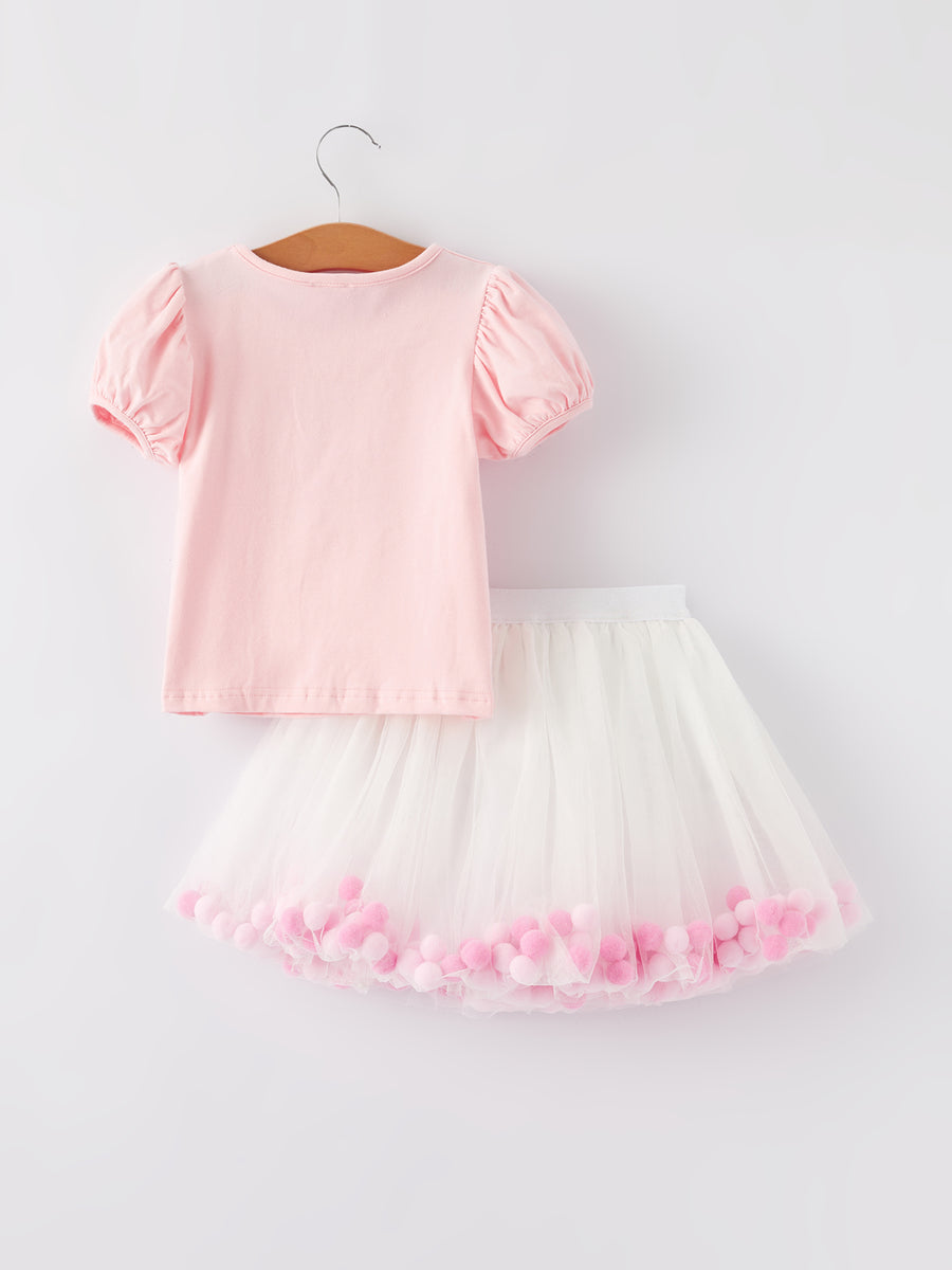 Letter Printed Top + Tulle Skirt Girls Set