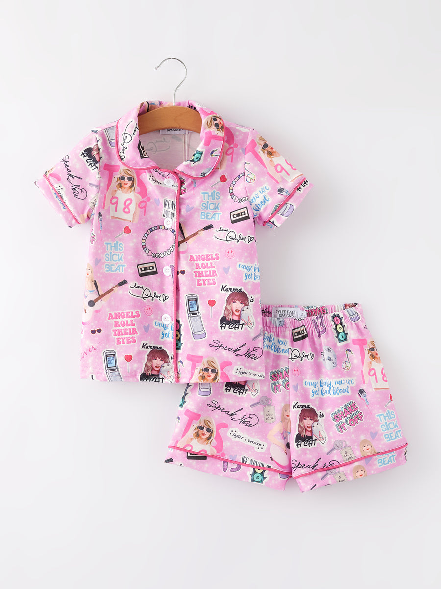 TS Printed Girls Pink Pajamas