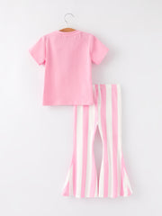 "JESUS"Girls' Applique Striped Trousers Set