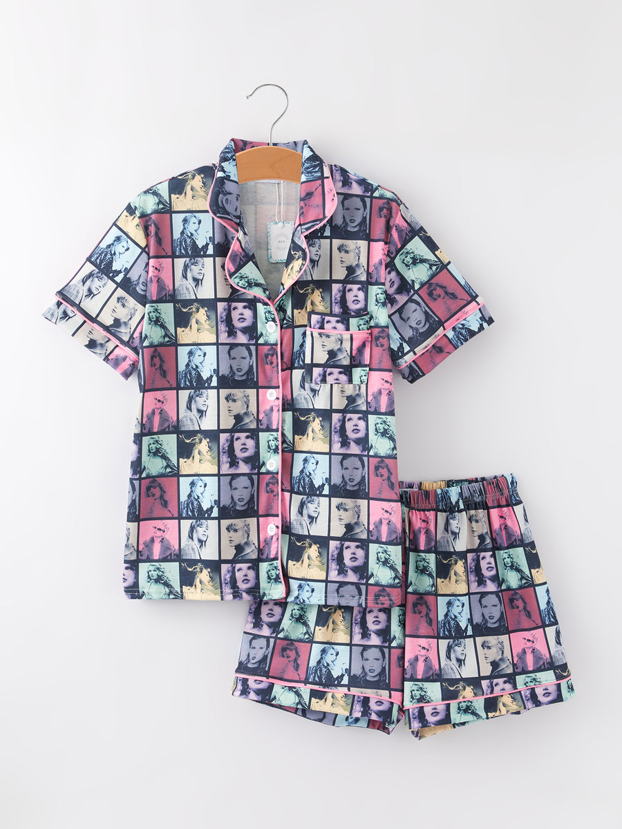 TS Printed Adult Plaid Pajamas  Set